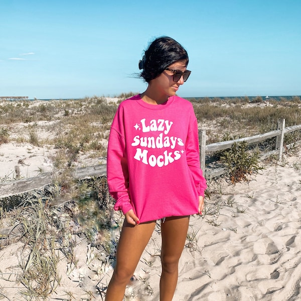 Beach Model Mockup - Womens Hot Pink Gildan Sweatshirt Mockup - Boho Beach Mockup - Gildan Heliconia Sweater Mockup - Gildan Vacation Mockup