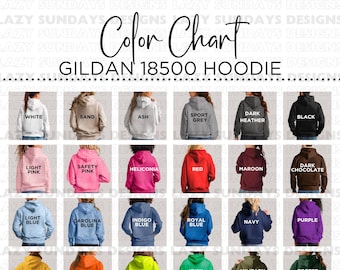 Gildan 18500 Color Chart Hoodie Sweatshirt Best Selling Colors