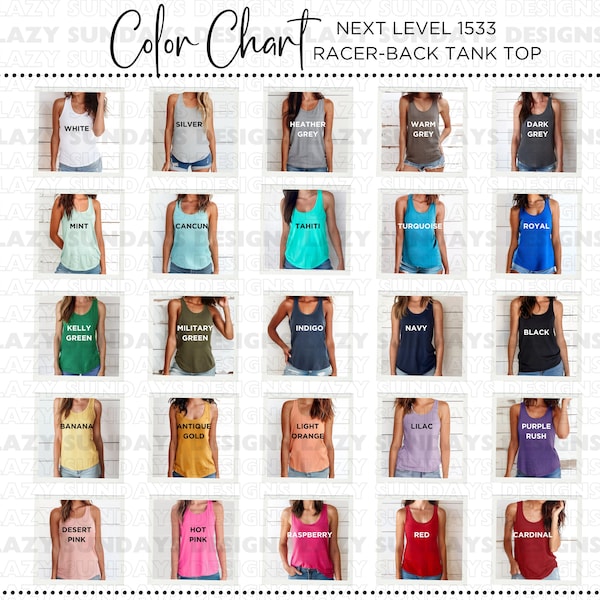 Next Level 1533 Color Chart Tank Top Colors