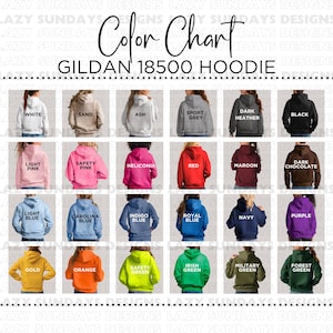 Gildan 18500 Color Chart Hoodie Sweatshirt Meistverkaufte Farben