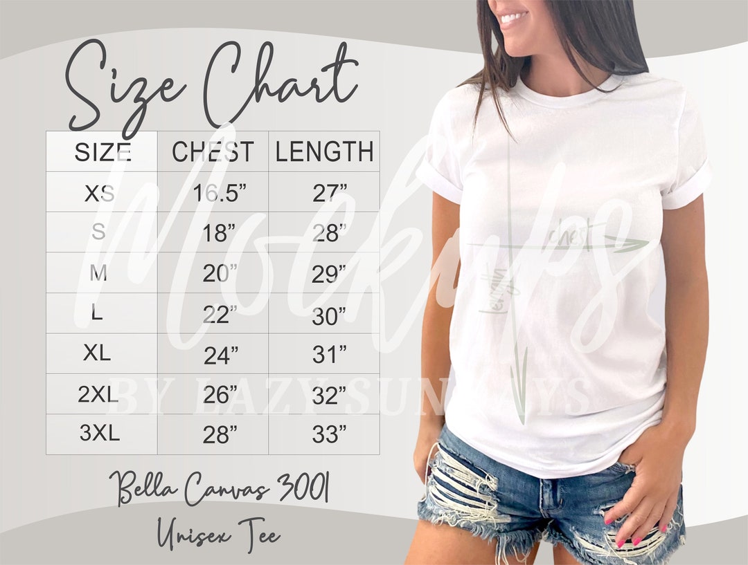 Bella Canvas 3001 Size Chart, Size Chart, Bella T-shirt Size Chart ...