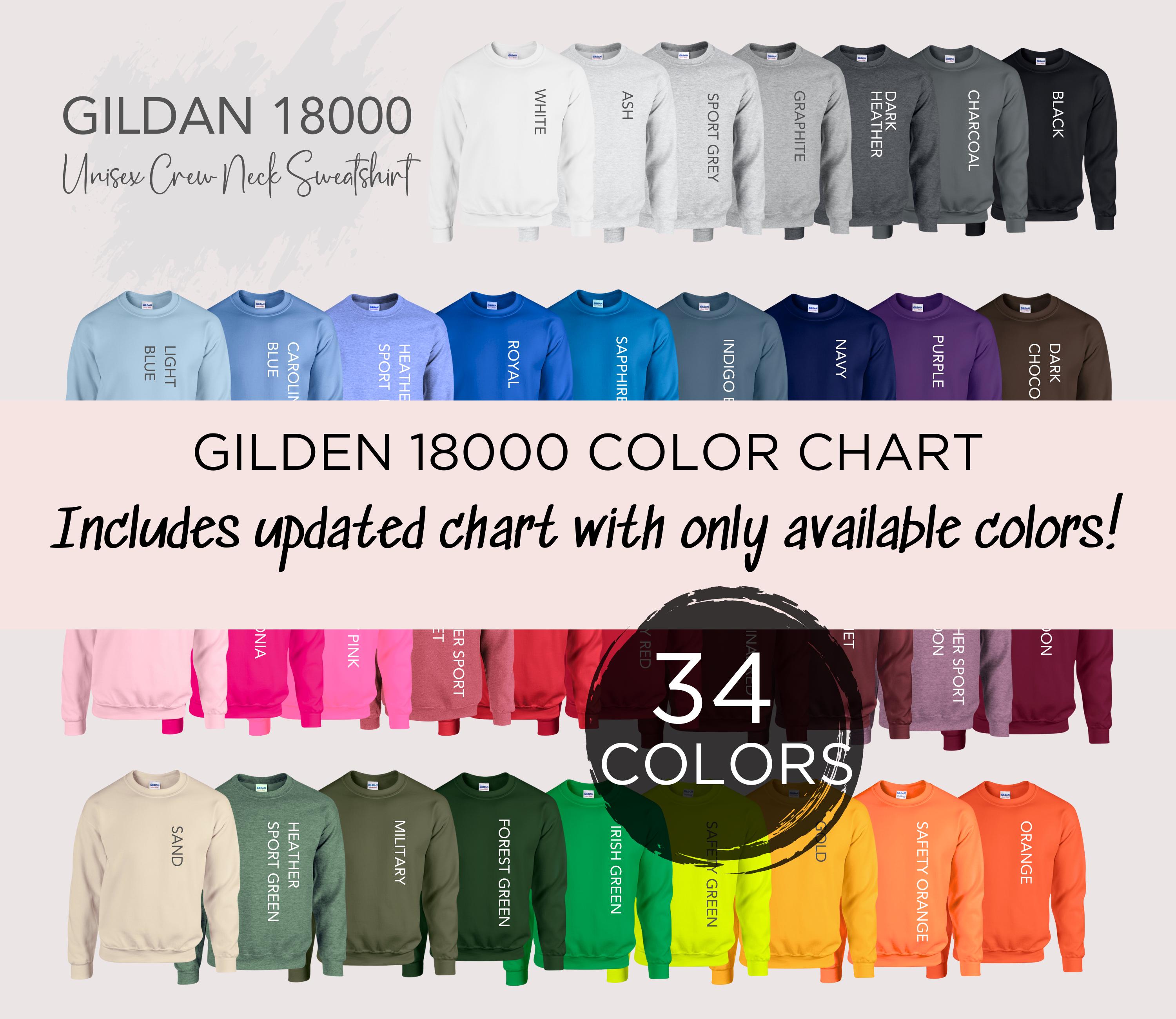 Gildan 18000 Color Chart, Crew Neck Sweatshirt, 37 Colors - Etsy