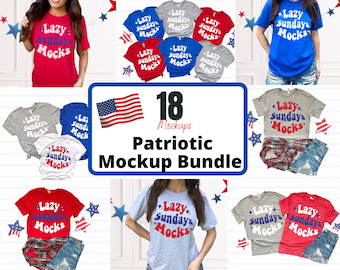 Patriotic T-Shirt Mockup Bundle – Red, White & Blue, Bella Canvas (Digital Download)