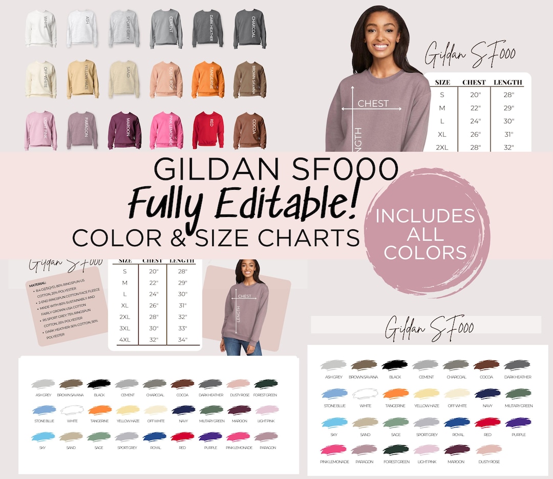 Gildan SF000 Color & Size Chart Template – Editable Canva (instant ...