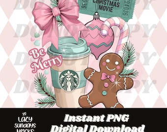Hallmark Christmas Movie PNG: Pastel Coffee Cup Graphic Holiday Clipart Trendy (Digital Download)