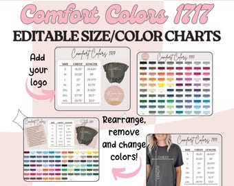 Editable Comfort Colors 1717 color chart and size chart Bundle