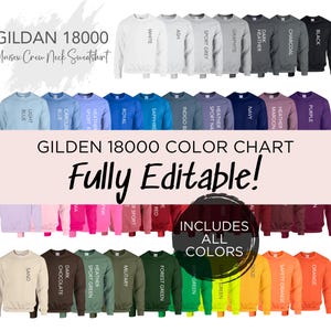 Carta de colores editable Gildan 18000, sudadera de cuello redondo, 37 colores