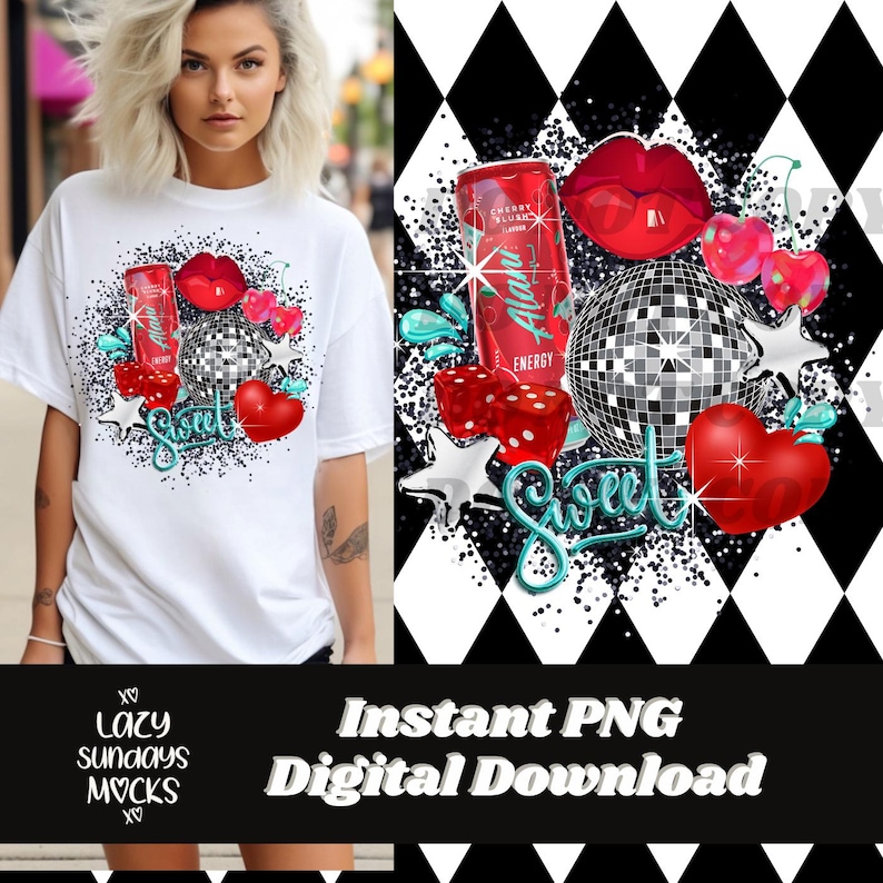 Girly Energy Drink collage PNG - trending - viral - collage design - sublimation image 1
