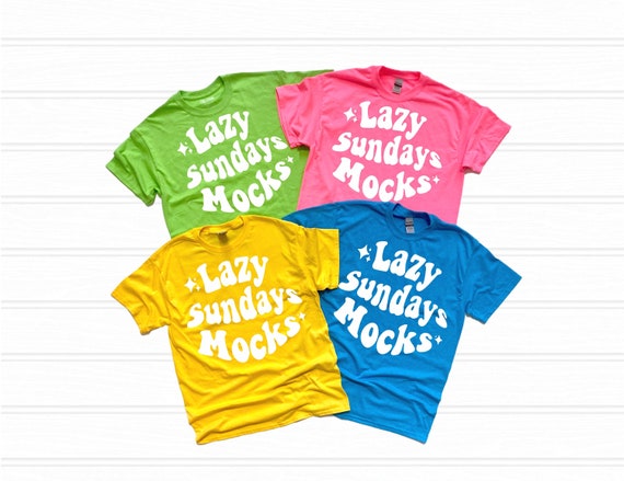 Neon Gildan T-Shirt Flatlay Mockup: Group Mockup (Digital Download)