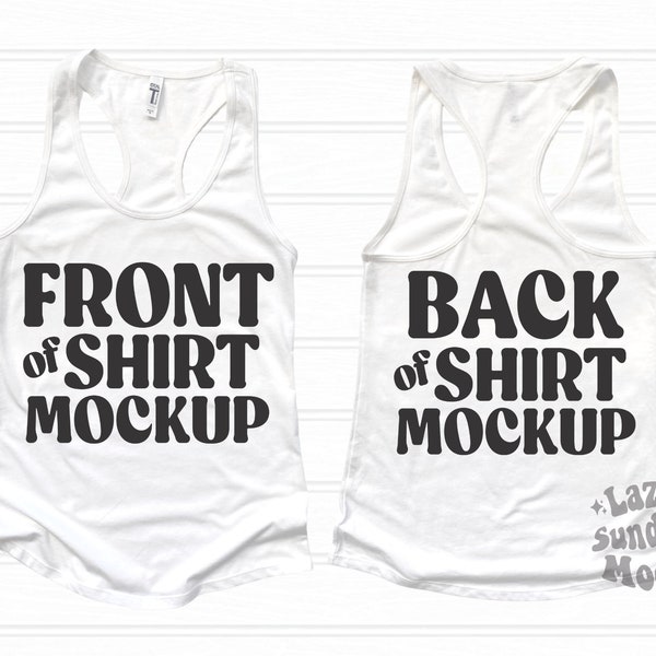 Vorder- und Rückseite des Shirt Mockup, Sommer flatlay, weiß, Next Level Ideal Tank Mockup, Tank Top flatlay, Sommer Mockup