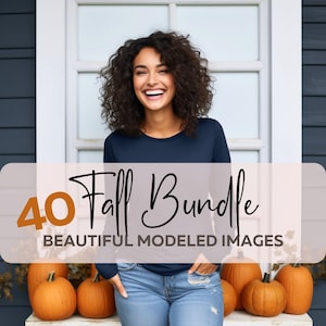 Fall Mockup Bundle - Women&#39;s Fall Mockup Gildan - Autumn Mockups Bella - Female Modeled Mockup Gildan 18000 - Fall Mockups for POD