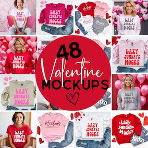 Lot de maquettes pour la Saint-Valentin - Maquettes pour la Saint-Valentin - Toile Bella 3001 - Maquette de sweatshirt Gildan 1800 - Chemise plate rouge pour la Saint-Valentin