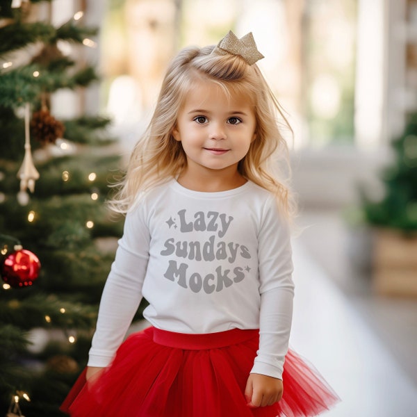 Little Girls Christmas Shirt Mockup - Mockup of Rabbit Skins 3302 Mockup - White Rabbit Skins Mock Up -  Mockup of Child Long Sleeve Shirt