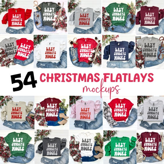 Christmas Mockup Bundle: Bella Canvas & Gildan Flatlays (PNG Digital Files)