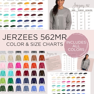 Jerzees 562MR Color Chart Size Chart NuBlend Unisex Sweatshirt Fleece Crew Bundle All colors