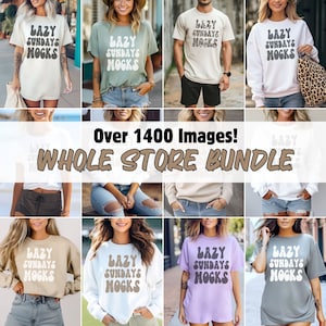 May include: A collage of images featuring various clothing items with the text "Lazy Sundays MOGKS" printed on them. The images show different models wearing the clothing items in various poses and settings. The text "Over 1400 Images! WHOLE STORE BUNDLE" is displayed in the centre of the collage.