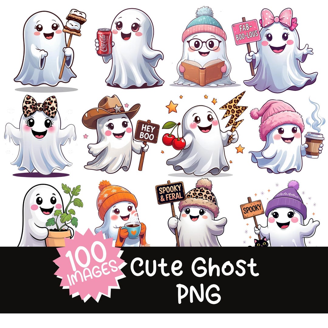 Cute Ghost PNG - Halloween Design Bundle - Girly Ghost Clipart - Viral ...
