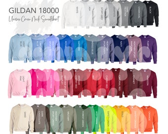 Gildan 18000 Color Chart, Crew Neck Sweatshirt, 37 colors