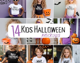 Halloween Mockup Bundle for Kids Halloween Model Mock Up Bella 3001Y Bella Canvas 3001T Child Tshirt Mockups Girls Halloween Tee Shirt Mocks