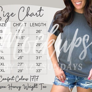 Comfort Colors Size Chart Comfort Colors 1717 Size Chart - Etsy