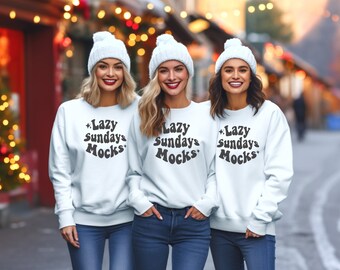 Group of Friends Mock up, Christmas modeled mockups, white Gildan 18000