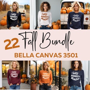 Bella 3501 Mockups Bundle - Bella 3501 Model Mockup - Womens Fall Shirt Mock Ups - Fall Mockups - Thanksgiving Mockups - Noir - Marron Marine