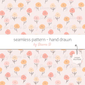 Minimal Floral Seamless Pattern - Hand Drawn Flowers - Pastel Digital Paper