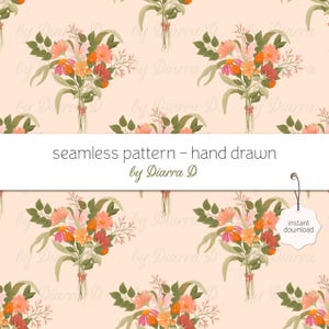 Bouquet Floral Seamless Pattern - Hand Drawn Botanical Flowers - Digital Paper