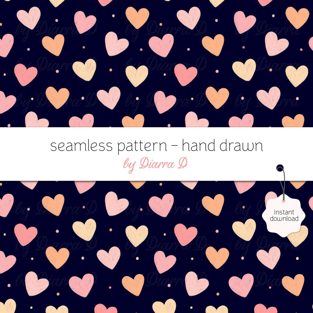 Hearts Seamless Pattern - Soft Pastel Hearts - Black Background - Kids ...