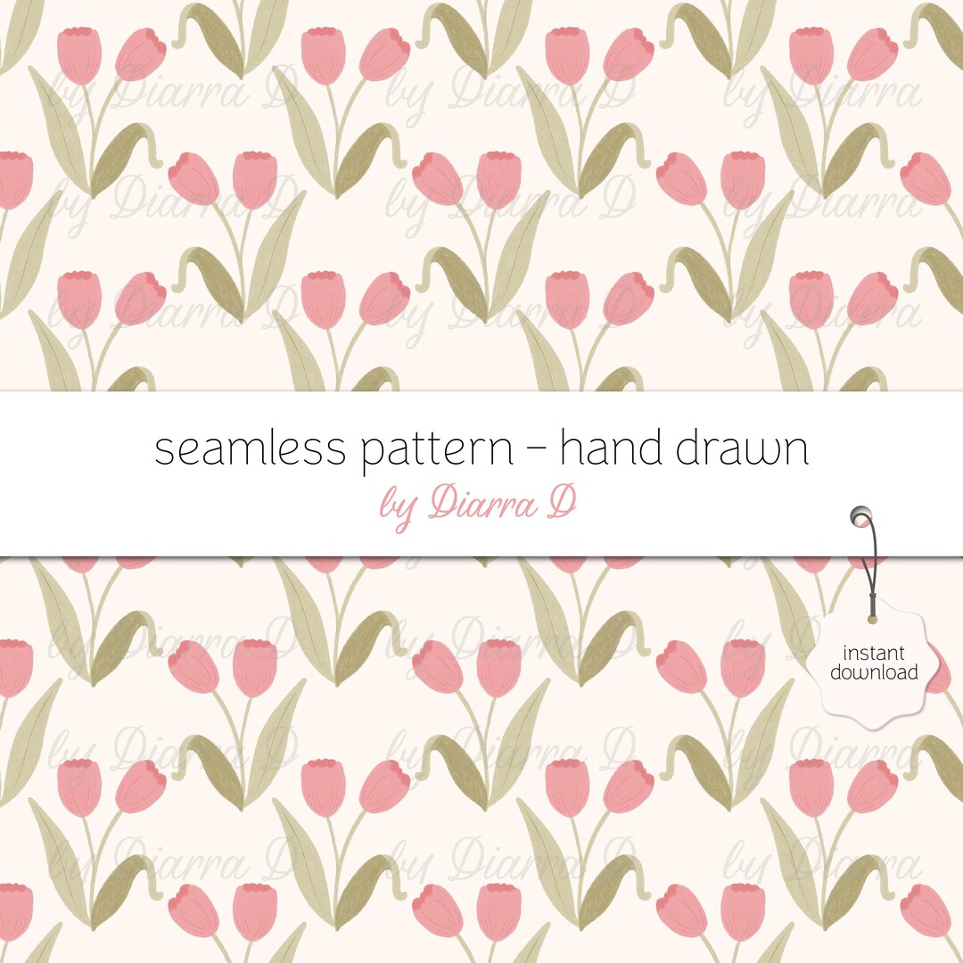 Tulip Floral Seamless Pattern - Hand Drawn Spring Flowers - Digital ...