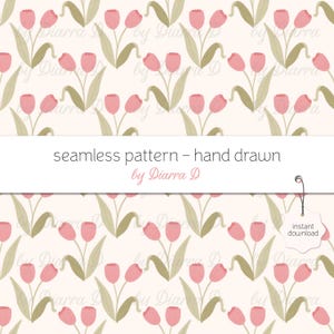 Tulip Floral Seamless Pattern - Hand Drawn Spring Flowers - Digital Paper for Fabric, Wallpaper or Scrapbooking