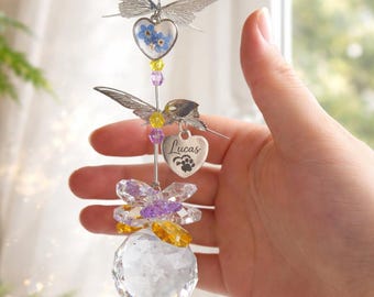 Enfeite Memorial para Janela, Borboleta de Cristal, Pingente de Flor Não-Me-Esqueças, Presente Personalizado com Nome, Decoração de Condolências