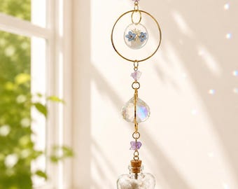 Urna Memorial Decorativa para Janela, Apanhador de Sol de Cristal Não Me Esqueças, Criador de Arco-Íris Decorativo para Janela, Lembrança para Cinzas de Animais de Estimação, Presente de Condolências e Lembrança