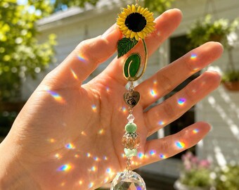 Custom Sunflower Suncatcher, Rainbow Maker Window Hanging, Custom Pet Memorial Gift, Car Mirror Charm, Crystal Sun Catcher Decor