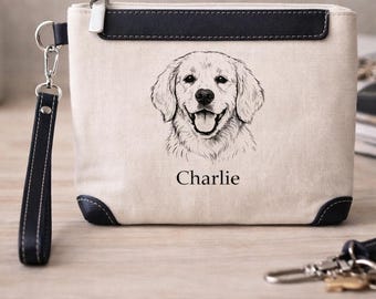 Bolsa de pulso personalizada com retrato do seu animal de estimação – Bolsa com zíper com desenho fino à mão de cães e gatos.