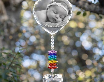 Apanhador de Sol Personalizado com Foto, Presente Memorial em Cristal, Enfeite de Janela Arco-Íris, Homenagem a Animais de Estimação, Lembrança de Bebê, Presente de Condolências