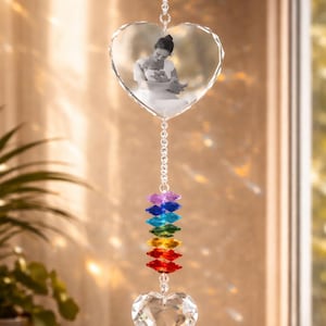 Custom Photo Suncatcher, Personalized Memorial Gift, Crystal Heart Window Hanging, In Loving Memory Gift, Rainbow Maker Keepsake
