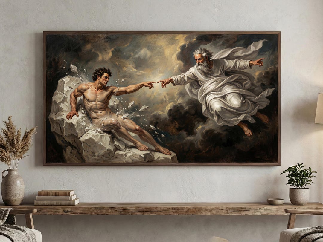 Creation of Adam Frame TV Art, Michelangelo Sistine Chapel, Moody ...