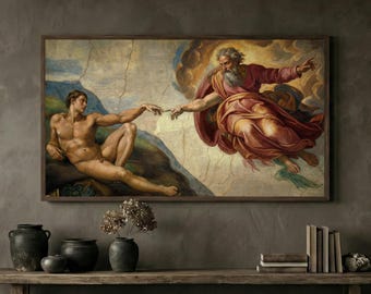 Creación de Adán, Marco de Arte de TV, Capilla Sixtina de Miguel Ángel, Pintura Renacentista, Obra Maestra Clásica Vintage