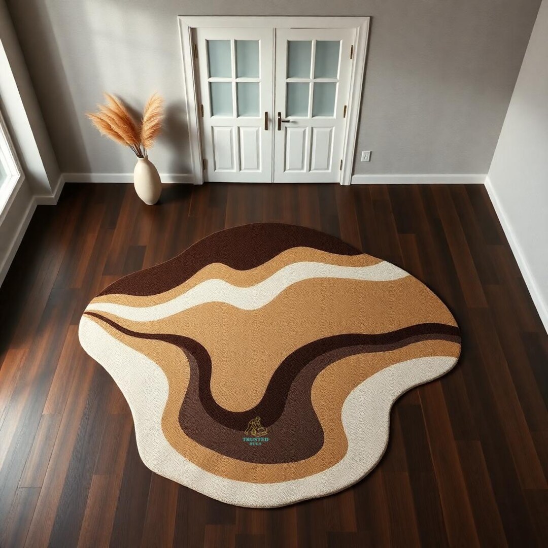 Irregular Pattern Rug Irregular Shape Rug, Hand Tufted Wool Rug, Neutral Abstract Area Rug ...