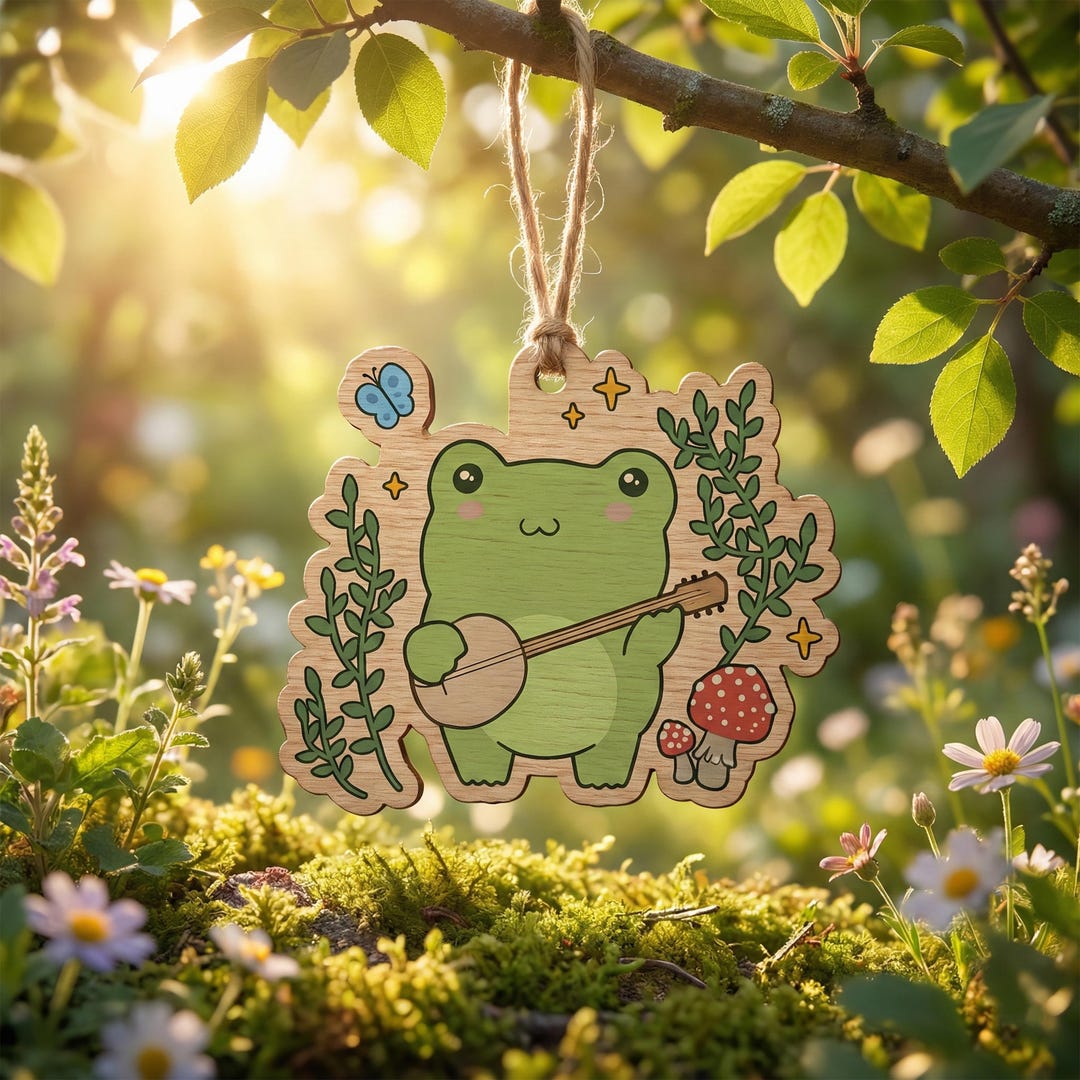 Banjo Frog Wooden Charm, Cottagecore Keychain, Musical Toad Bag Tag - Etsy
