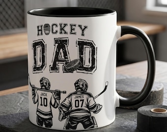 Personalized Hockey Dad Mug, Custom Player Name Number Coffee Cup, Hockey Parent Gift for Daddy Grandpa, Fathers Day Gift