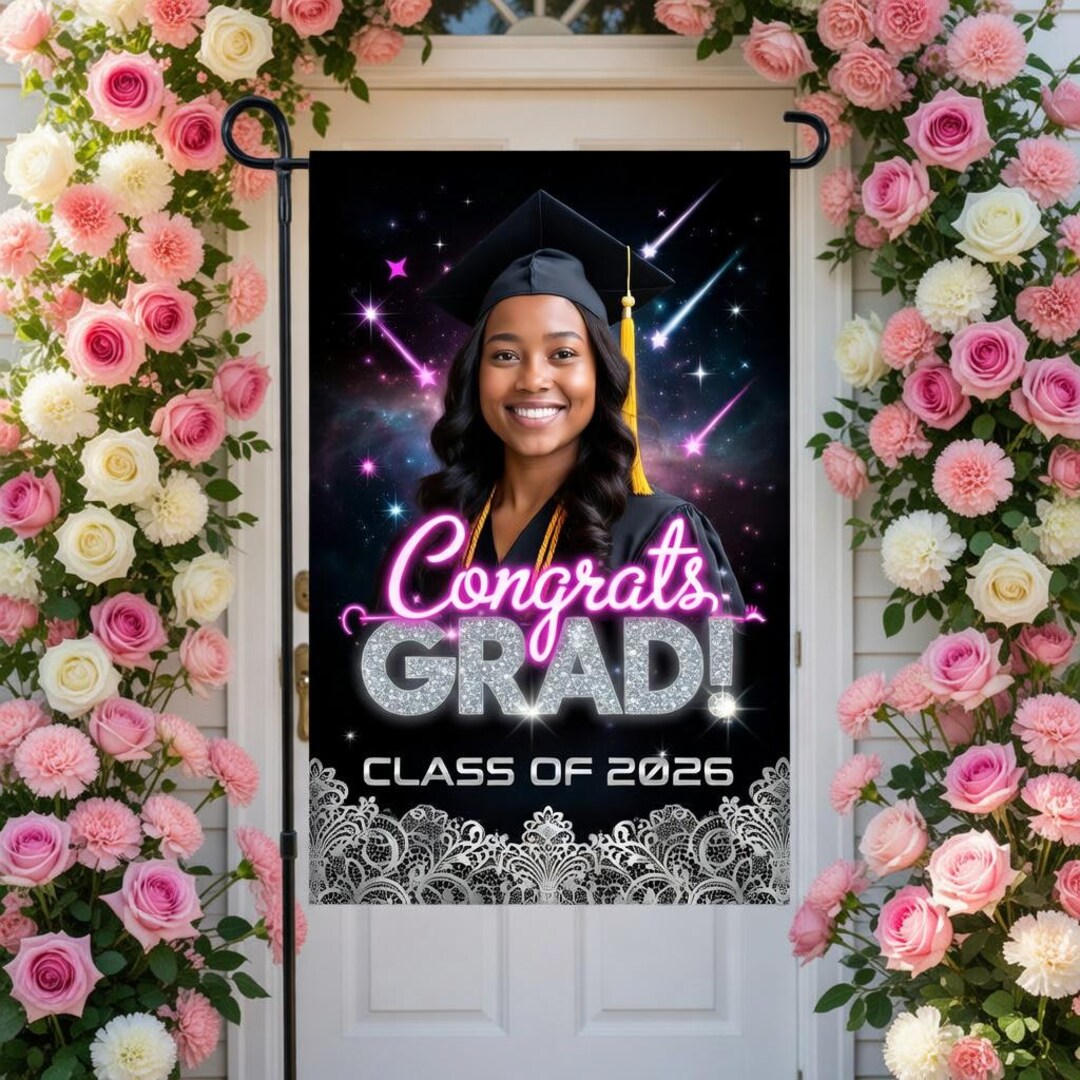 Personalized Congrats Grad Flag 2026, Custom Graduation Photo Garden ...