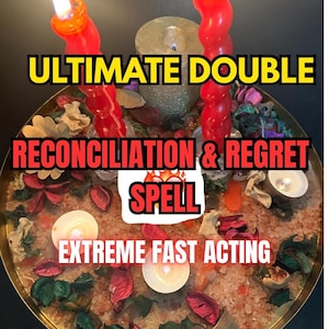 May include: A round gold tray filled with pink salt, dried flower petals, and several candles. Two tall, twisted red candles are lit, alongside three small white tea light candles and one larger, glittery gold pillar candle in the center.