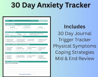Anxiety Tracker Printable | 30-Day Log & Pattern Finder | Mental Health Journal PDF | Digital Download