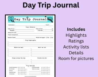 Day Trip Journal Printable | Travel Memory Log, Highlights, Ratings (Digital Download)