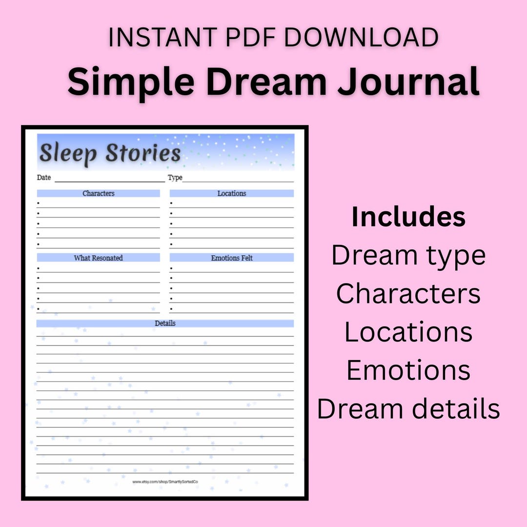Dream Journal Printable PDF | Sleep & Dream Diary Template | Instant ...