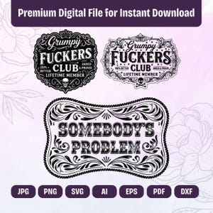 Grumpy Fuckers Club Funny bundle SVG PNG,Funny Skull Sarcastic,Grumpy Fuckers Club Svg,Trendy Laser Engrave Leather Hat Patch Design,Cricut