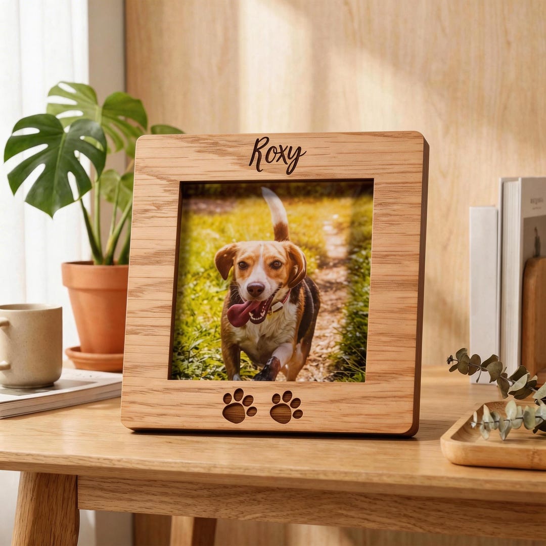 Personalized Pet Memorial Photo Frame | Engraved Wooden Frame With Pet ...