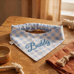 Custom Gingham Pet Bandana | Personalized Embroidered Name Dog Bandana | Elastic Collar Bandana, Puppy Gift